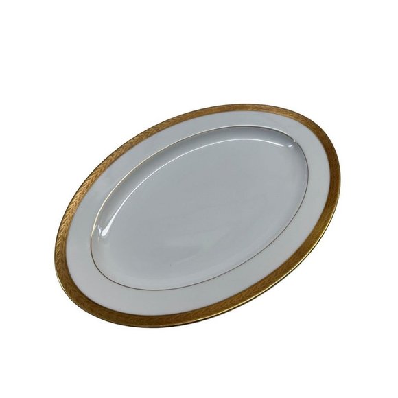 Sango Royalty Pattern White Gold Trim 14" Oval Serving Platter 1970s